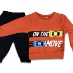 Σετ Μπλουζίτσα και Παντελονάκι με Σχέδιο Αυτοκινητάκια "On The Move" Πορτοκαλί