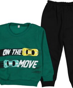 Σετ Μπλουζίτσα και Παντελονάκι με Σχέδιο Αυτοκινητάκια "On The Move" Πράσινο