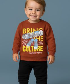 Βρεφικό Σετ Χοντρές Φόρμες Φούτερ, Μπλουζίτσα και Παντελονάκι με Σχέδιο Πατίνι "Bring The Culture" - Κεραμιδί