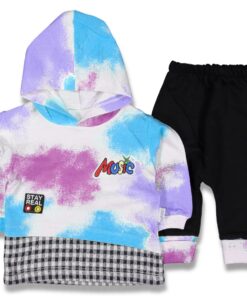 Σετ Μπλουζίτσα με Κουκούλα και Παντελονάκι με Σχέδιο Πιτσιλιές "Music" Φούξια