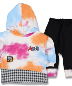 Σετ Μπλουζίτσα με Κουκούλα και Παντελονάκι με Σχέδιο Πιτσιλιές "Music" Πορτοκαλί