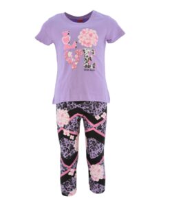 Joyce Σετ Μπλουζίτσα και Παντελονάκι Κολάν Κάπρι με Φλοράλ Σχέδιο "Love" Μοβ (13738)