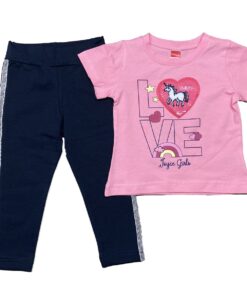 Joyce Σετ Μπλουζίτσα και Παντελονάκι Κολάν με Σχέδιο Καρδούλα και Μονόκερο "Love" Ροζ (13732)