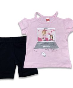 Joyce Σετ Μπλουζίτσα και Παντελονάκι Σορτσάκι με Σχέδιο Κοριτσάκια "Nothing Can Stop Us" Ροζ (13744)