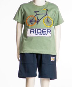 Joyce Σετ Μπλουζίτσα και Παντελονάκι Σορτσάκι με Σχέδιο Ποδήλατο "Rider Jyc-Boys" Χακί (13905)