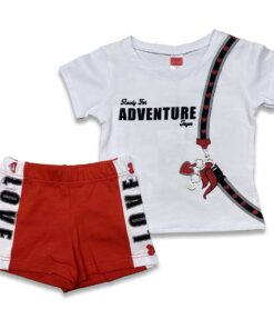 Joyce Σετ Μπλουζίτσα και Παντελονάκι Σορτσάκι με Σχέδιο Σακίδιο Πλάτης "Adventure" Άσπρο (13752)