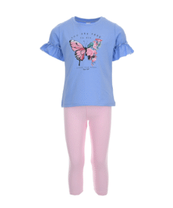 Joyce Σετ Μπλουζίτσα με Στρας και Παντελονάκι Κολάν με Σχέδιο Πεταλουδίτσα Τριαντάφυλλο "Wings" Γαλάζιο (13742)