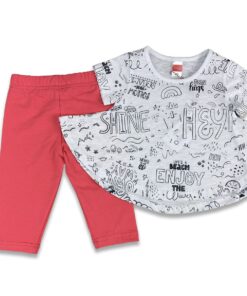 Joyce Σετ Παντελονάκι Κολάν Κάπρι και Μπλουζίτσα σε Γραμμή Α  "Summer Allover" Άσπρο (13739)