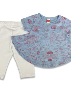 Joyce Σετ Παντελονάκι Κολάν Κάπρι και Μπλουζίτσα σε Γραμμή Α  "Summer Allover" Σιέλ (13739)