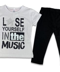 Σετ Μπλουζίτσα και Παντελονάκι Κολάν Κάπρι με Σχέδιο Αστεράκι με Τρουξ "Love Yourself In The Music" Άσπρο