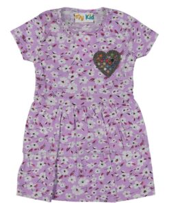 Φορεματάκι Κοντομάνικο με Σχέδιο Καρδούλα και Φλοράλ Λουλουδάκια Μεγάλα Μοβ