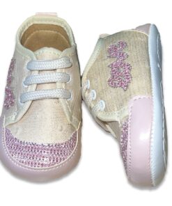 Παπουτσάκια Αγκαλιάς Στραφταλιζέ με Κορδονάκια "Love" Ροζ