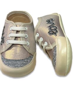 Παπουτσάκια Αγκαλιάς Στραφταλιζέ με Κορδονάκια "Love" Σομόν