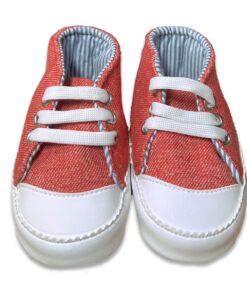 Παπουτσάκια Αγκαλιάς Τζιν με Κορδονάκια Κεραμιδί