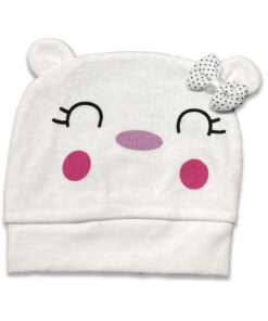 Σκουφάκι με Σχέδιο Φατσούλα με Αυτάκια και Φιογκάκι Άσπρο