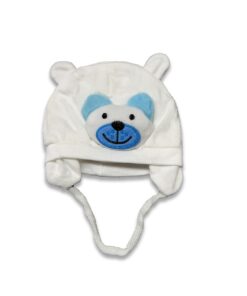 Σκουφάκι Βελουτέ με Αυτάκια και Σχέδιο 3D Αρκουδάκι - Άσπρο