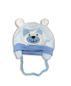 Σκουφάκι Βελουτέ με Αυτάκια και Σχέδιο 3D Αρκουδάκι - Σιέλ