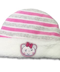 Σκουφάκι Χειμωνιάτικο με Ριγέ Σχέδιο και Αρκουδάκι Ροζ