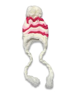 Σκουφάκι Χειμωνιάτικο Πλεκτό με Φούντα, Πλεξούδες και Φιογκάκια - Άσπρο 0-12 Μηνών