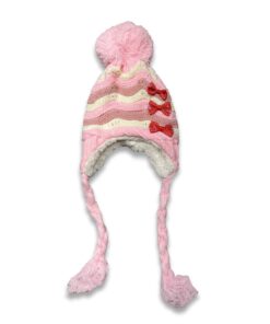 Σκουφάκι Χειμωνιάτικο Πλεκτό με Φούντα, Πλεξούδες και Φιογκάκια - Ροζ 0-12 Μηνών