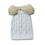 Σκουφάκι Χειμωνιάτικο Πλεκτό με Γκρι Γούνινα Πον Πον Γαλάζιο