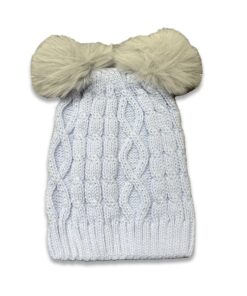 Σκουφάκι Χειμωνιάτικο Πλεκτό με Γκρι Γούνινα Πον Πον Γαλάζιο