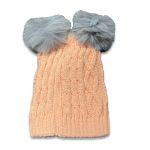 Σκουφάκι Χειμωνιάτικο Πλεκτό με Γκρι Γούνινα Πον Πον Πορτοκλί
