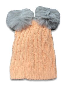 Σκουφάκι Χειμωνιάτικο Πλεκτό με Γκρι Γούνινα Πον Πον Πορτοκλί