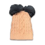 Σκουφάκι Χειμωνιάτικο Πλεκτό με Μαύρα Γούνινα Πον Πον Πορτοκλί