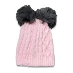 Σκουφάκι Χειμωνιάτικο Πλεκτό με Μαύρα Γούνινα Πον Πον Ροζ