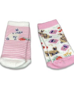 Δύο (2) Ζευγάρια Καλτσούλες Βρεφικές Χειμωνιάτικες με Σχέδιο Λαγουδάκια Ροζ - 53396