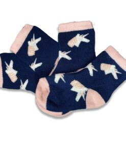 Δύο (2) Ζευγάρια Καλτσούλες Βρεφικές Χειμωνιάτικες με Σχέδιο Μονόκερους Σκούρο Μπλε