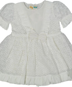 Φορεματάκι Αμπιγιέ Κοντομάνικο Κεντητό με Σχέδιο και Φιογκάκι Άσπρο