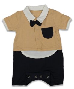 Φορμάκι Εξόδου σε Σχέδιο Μπλουζίτσα με Πουκαμισάκι και Παπιγιόν και Παντελονάκι Καφέ