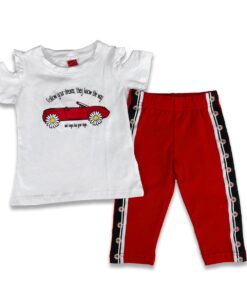 Joyce Σετ Μπλουζίτσα και Παντελονάκι Κολάν Κάπρι με Σχέδιο Αυτοκινητάκι και Μαργαρίτες Άσπρο (13741)