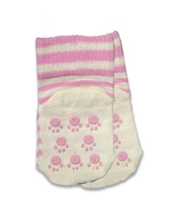 Καλτσούλες Βρεφικές Αντιολισθητικές με Σχέδιο Ρίγες και Πατουσίτσες - Άσπρες