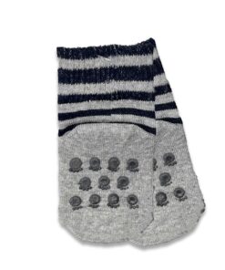 Καλτσούλες Βρεφικές Αντιολισθητικές με Σχέδιο Ρίγες και Πατουσίτσες Γκρι