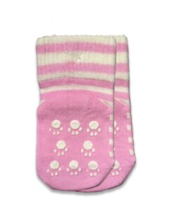 Καλτσούλες Βρεφικές Αντιολισθητικές με Σχέδιο Ρίγες και Πατουσίτσες Ροζ