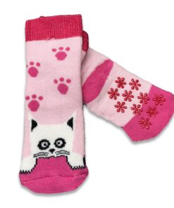 Καλτσούλες Βρεφικές Αντιολισθητικές Χειμωνιάτικες με Σχέδιο Γατούλα Ροζ