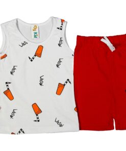 Σετ Αμάνικη Μπλουζίτσα με Σορτσάκι και Κορδελίτσα με σχέδιο Χυμούς "Wasak" Άσπρο