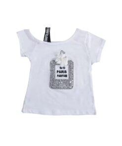 Κοντομάνικη Μπλουζίτσα με Πούλιες  "No10 Paris Parfum" Άσπρο