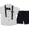 Σετ Κοντομάνικο Πουκαμισάκι με Τιράντες, Αποσπώμενο Παπιγιόν και Καμπαρντινέ Βερμούδα Άσπρο