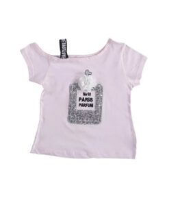 Κοντομάνικη Μπλουζίτσα με Πούλιες  "No10 Paris Parfum" Ροζ