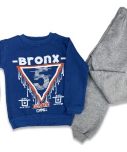 Παιδικό Σετ Χοντρές Φόρμες Φούτερ, Μπλούζα και Παντελόνι με Σχέδιο "Bronx 5" Μπλε