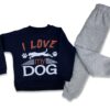 Παιδικό Σετ Χοντρές Φόρμες Φούτερ, Μπλούζα και Παντελόνι με Σχέδιο "I Love My Dog" Σκούρο Μπλε