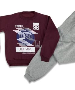 Παιδικό Σετ Χοντρές Φόρμες Φούτερ, Μπλούζα και Παντελόνι με Σχέδιο "Tokyo Cool Dude" Μπορντό