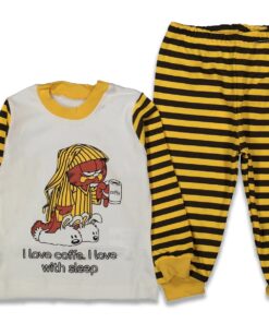 Βρεφικό Σετ Μπλουζίτσα και Παντελονάκι με Ήρωα Κινουμένων Σχεδίων "I Love Coffe. I Love With Sleep" - Κίτρινο 56170
