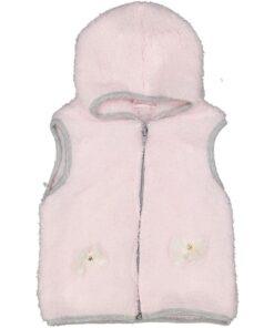 Ζακετάκι Αμάνικο Fleece με Κουκούλα και Φιογκάκι Απαλό Ροζ