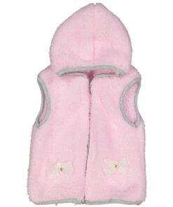 Ζακετάκι Αμάνικο Fleece με Κουκούλα και Φιογκάκι Ροζ