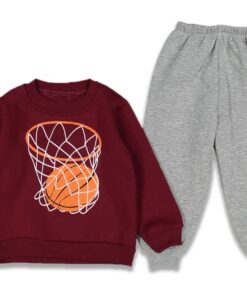 Σετ Μπλουζίτσα και Παντελονάκι με Σχέδιο Μπάλα Μπάσκετ Μπορντό